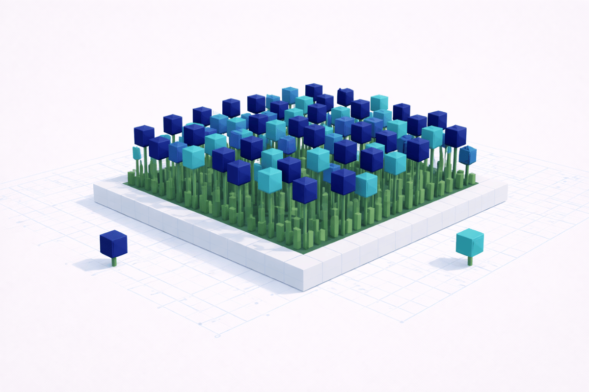 Colorful cube tulips on a grid platform